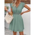 thumbnail image 6 of Green Eyelet Lace V-Neck Short Sleeve A-Line Mini Dress, 6 of 6