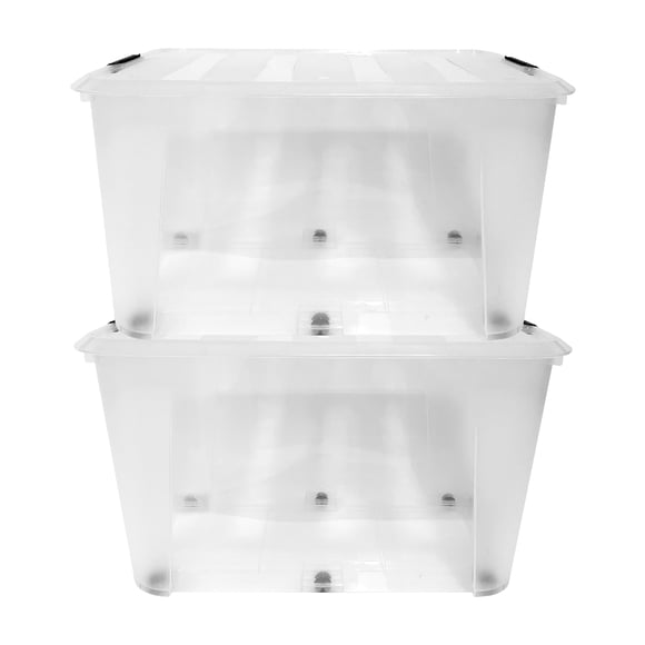 Set 2 Cajas Organizadoras Plástico 90L Transparentes con Ruedas para Almacenamiento
