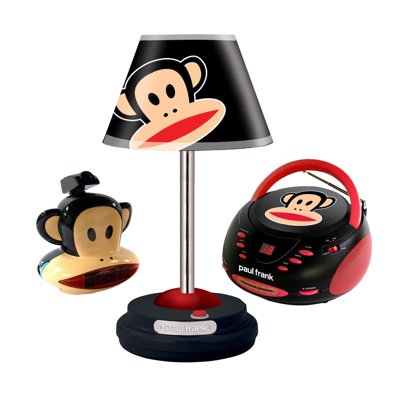 Paul Frank Table Lamp, CD Boombox and Projection Clock Radio Bundle
