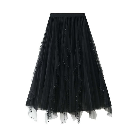Ediodpoh Women's Skirts Fashion Casual Heavy Industry Nail Bead Petal Mesh Skirt High Waist Mid Length Skirt Womens Midi Skirt Black One Size