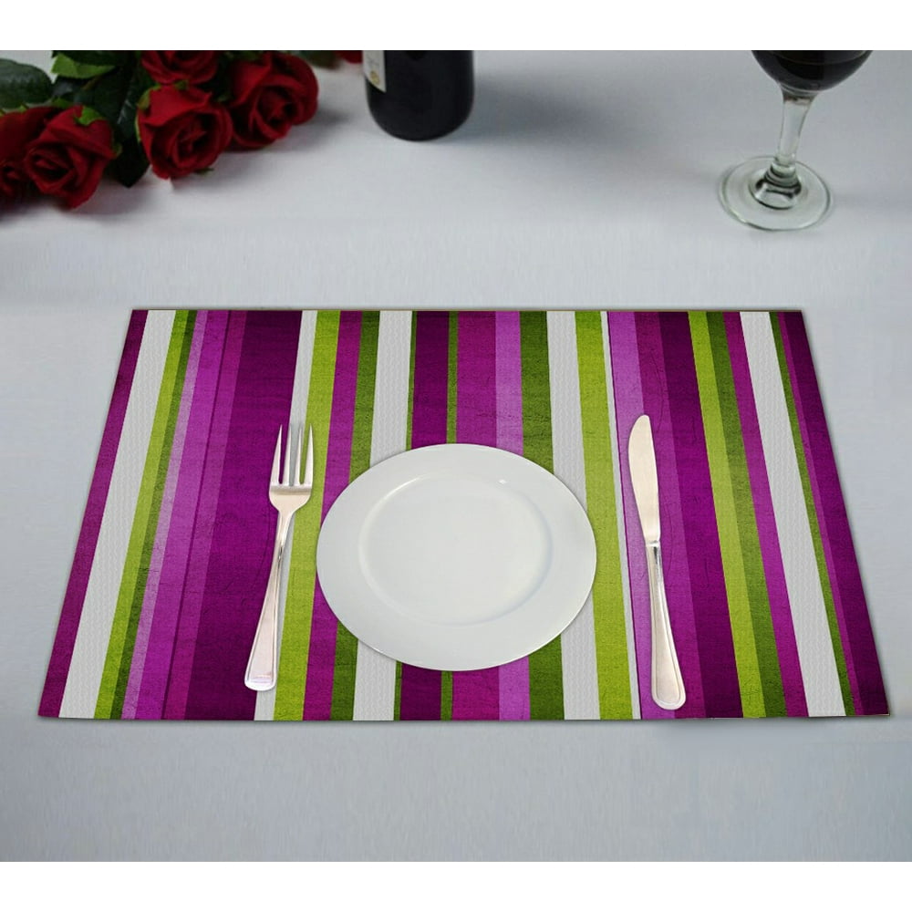 ECZJNT Retro stripe pattern in green purple white and violet Placemat