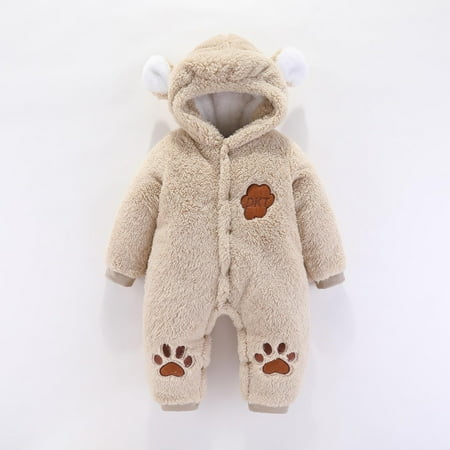 

QISIWOLE Newborn Baby Winter Girls Boys Clothes Warm Animal Ears Bear Claw Overall Rompers Hooded Jumpsuit Clearance