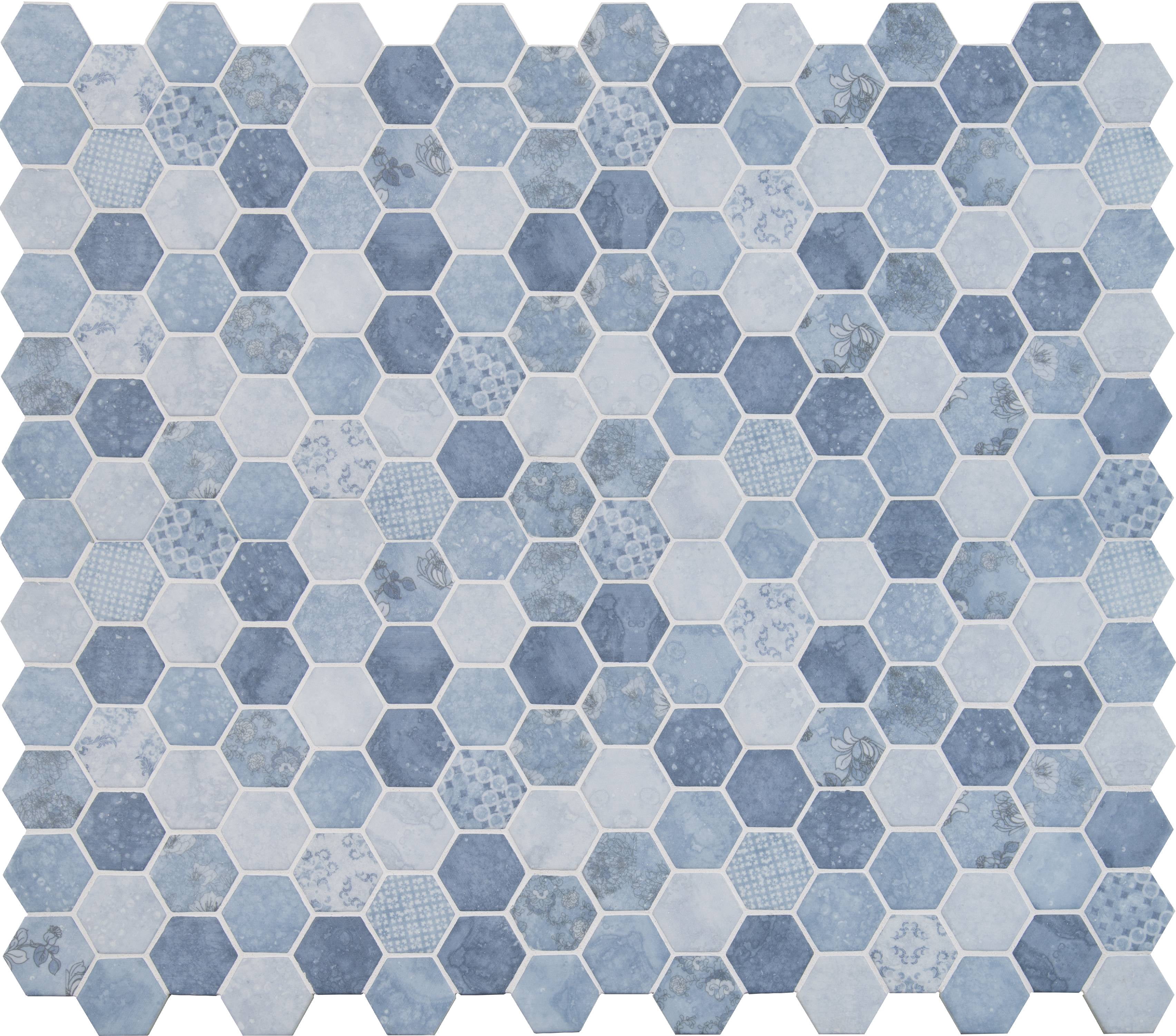 Vista Azul Hexagon 12 in. x 12 in. x 6 mm Glass Mesh-Mounted Mosaic Tile (14.7 sq. ft. / case)