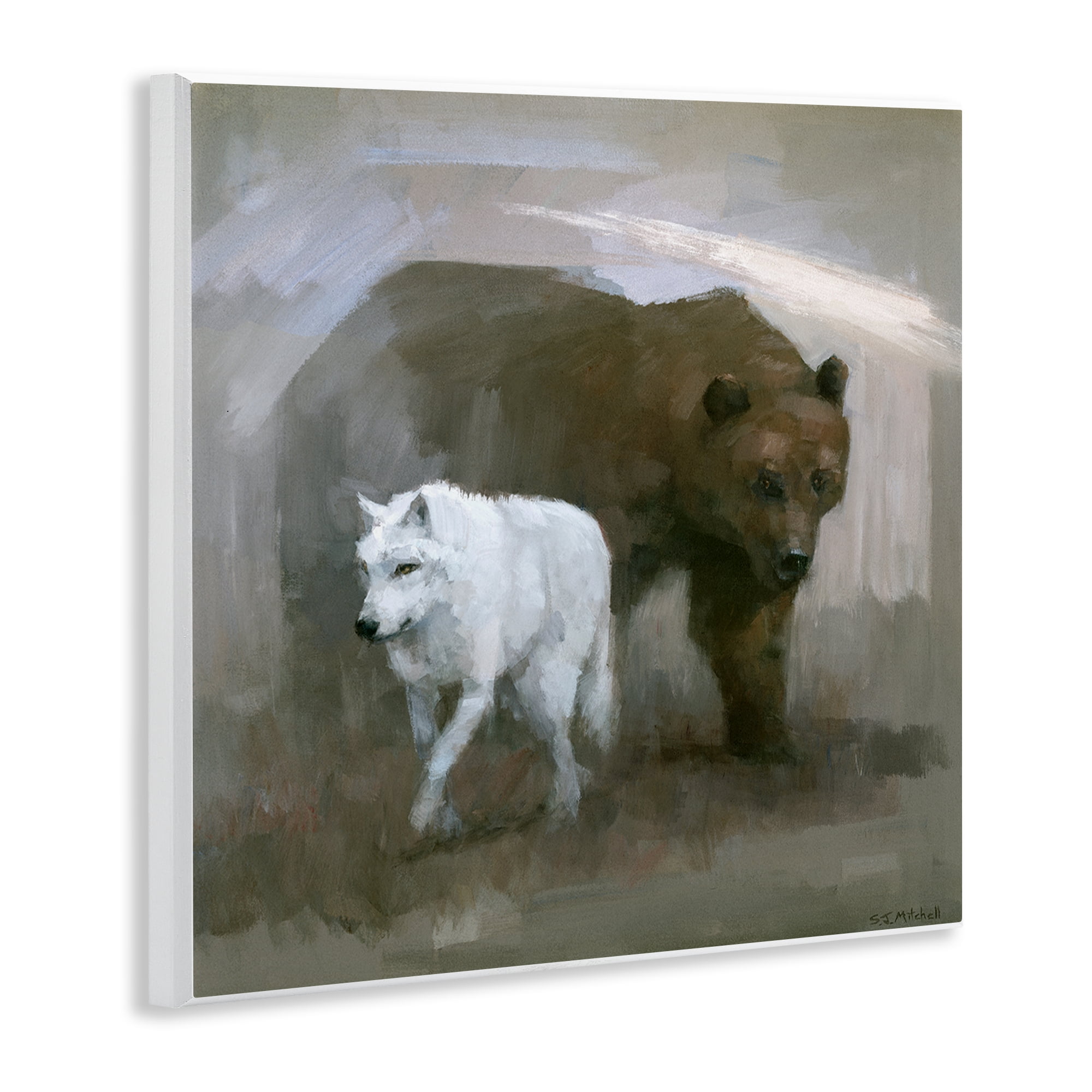 Stupell Industries Wolf & Bear Impression Animals Painting Unframed Art Print Wall Art, 12 x 12