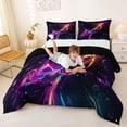 thumbnail image 3 of Castle Fairy Sport Basketball Print Full Size Comforter Sets 3-Piece, Galaxy Starry Sky Bedding Comforter Set, Purple Black Pink,Black Reversible,1 Comforter and 2 Pillowcases, 3 of 6