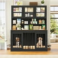 thumbnail image 3 of Homfa Tall Dog Crate Furniture with Hutch, 4 Metal Doors Kennel with Swivel Bowl Brackets Sets, Dog Feeding Station with Glass Doors and Adjustable Shelves, Black & Brown, 3 of 7