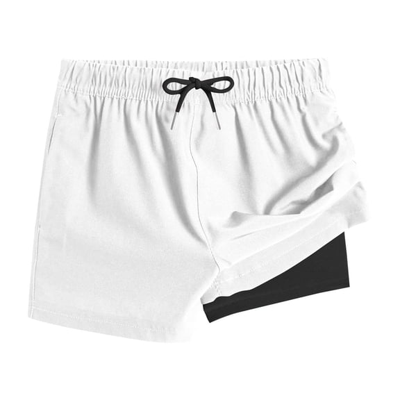 QINGFSAP Boys Girls Breathable Swimming Shorts Drawstring Waist Solid Color Double Layer Quick Dry Swim Trunks with Pockets 4T-15T