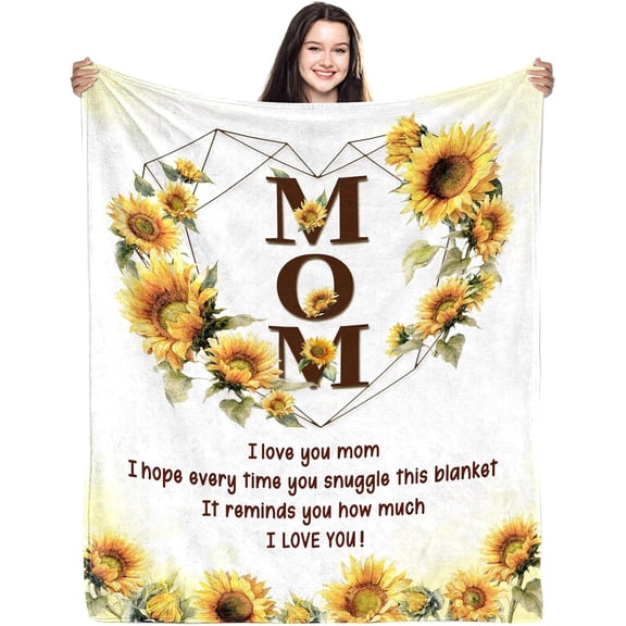 CIUGOIG Mom Gifts from Daughter Son, I Love You Mom Blanket 50"x60", Birthday Gifts for Moms, Christmas Mothers Day Presents Ideas for Moms/Mother Flannel Throw Blanket Sunflower