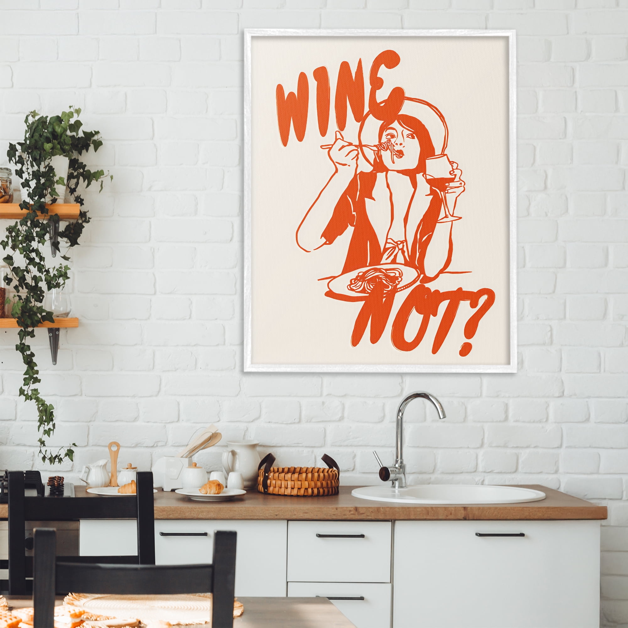 Stupell Industries Wine Not Retro Meal Time White Framed Giclee Art, design by The Prints Vibe