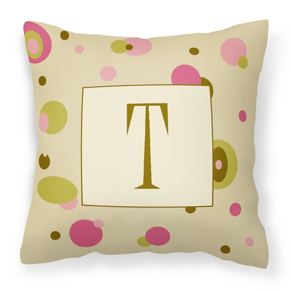 Carolines Treasures CJ1004-TPW1414 Letter T Initial Monogram - Tan Dots Fabric Decorative Pillow, 14Hx14W, multicolor