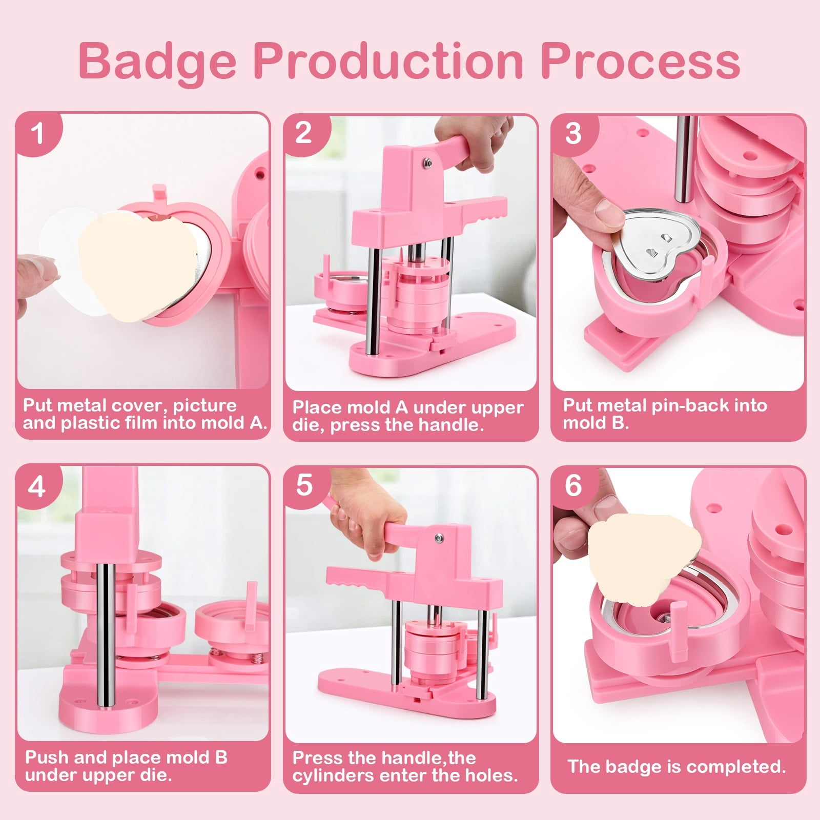 Heart Shape 57mm Badge Pin Button Maker Die Mold, Button Making Badge Punch Press Machine ,Beginner-Friendly