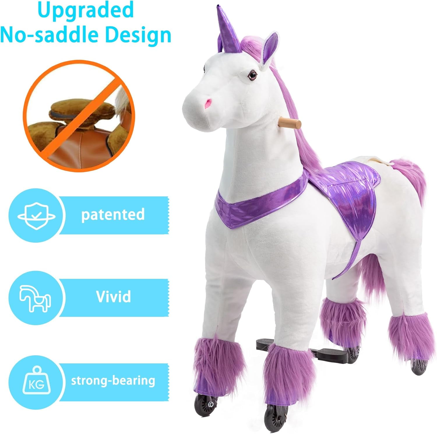 Ride on Unicorn, Cuoote Ride on Toys with Mechanical Walking Action, Plush Animal Rider for Girls 7 to Adult, No Battery Needed, Max Load 187 LBS