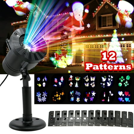 12 Pattern Christmas lights Projector LED Snowflakes Xmas Landscape Lamp, 2017 Version, Bright Indoor Outdoor Waterproof Lighting for Halloween, Christmas, Holiday, Party, Birthday, Garden