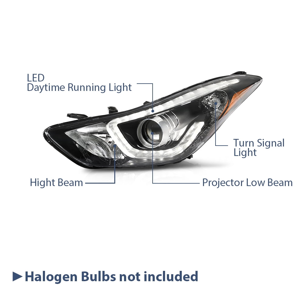 PIT66 Headlights Fit for 2014-2016 Hyundai Elantra DRL LED Projector Clear Lens Driver LH