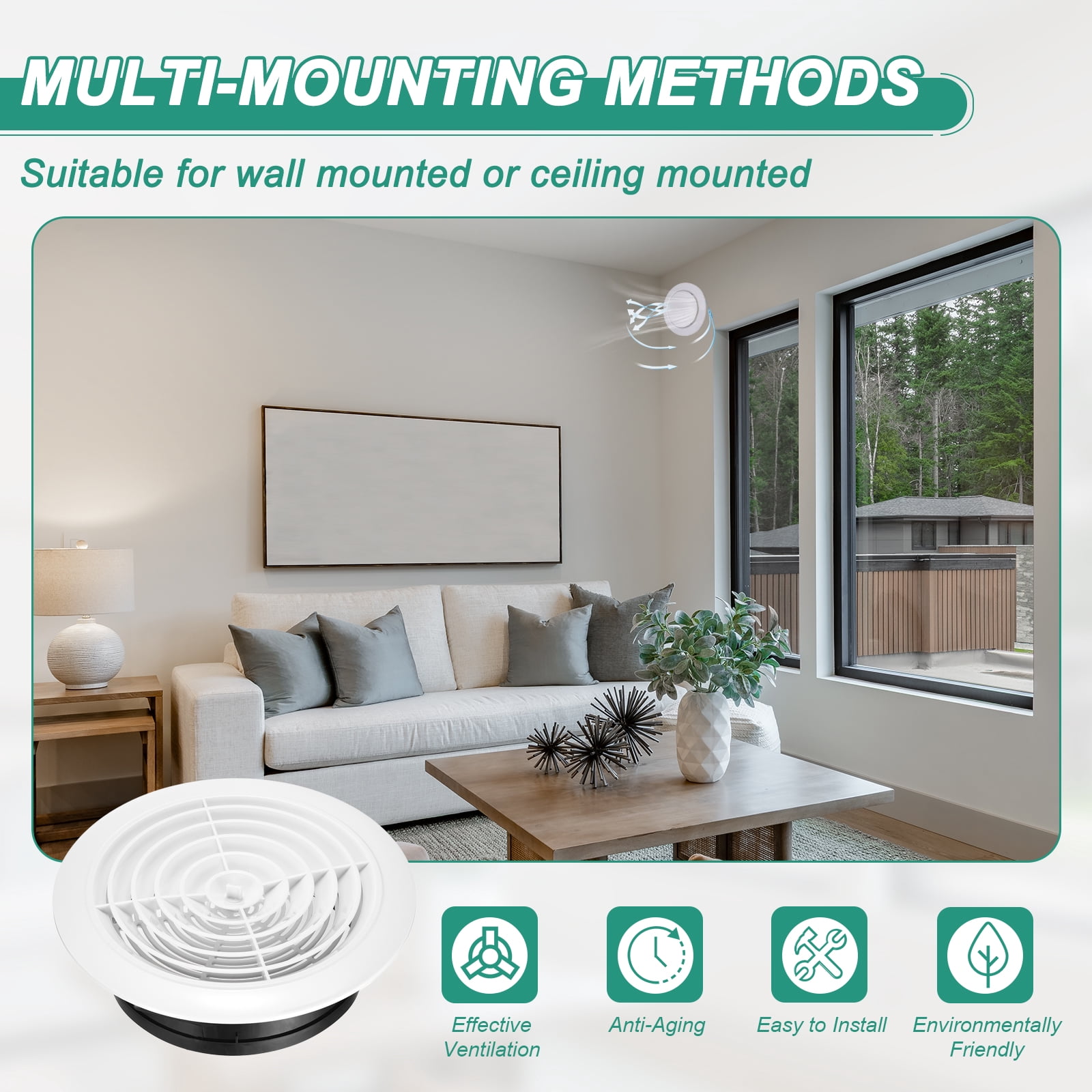 Uxcell Soffit Vent 8" ABS Adjustable Round Louvered Vent Cover Grille Cover Ceiling Diffuser for Home Bathroom Office Kitchen Ventilation System