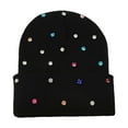 thumbnail image 4 of AWZXDE Fashion Rhinestone Detail Beanie Hats For Women Edgy Style Knit Pullover Cap With Studs For Autumn Winter Black, 4 of 4