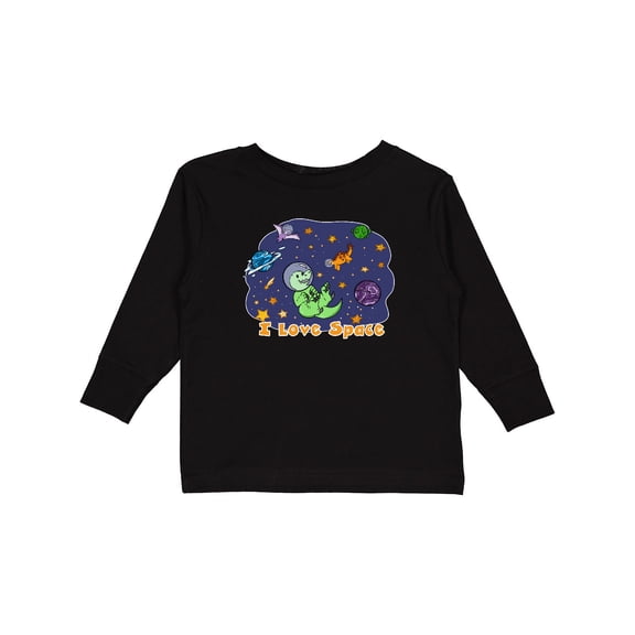 Inktastic I Love Space Cute Dinos and Planets Boys or Girls Long Sleeve Toddler T-Shirt