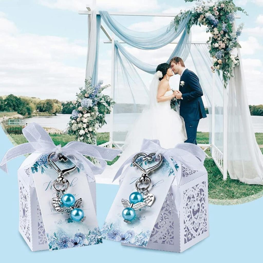 Osdhezcn 144 PCS Keys Rings with Baptism Favor Boxes Kraft Paper Alloy Material for Girls