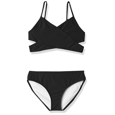 Kanu Surf Girls' Standard Coral Reef Beach Sport Wrap Around Bikini 2-Piece Swimsuit, Solid Black, 12