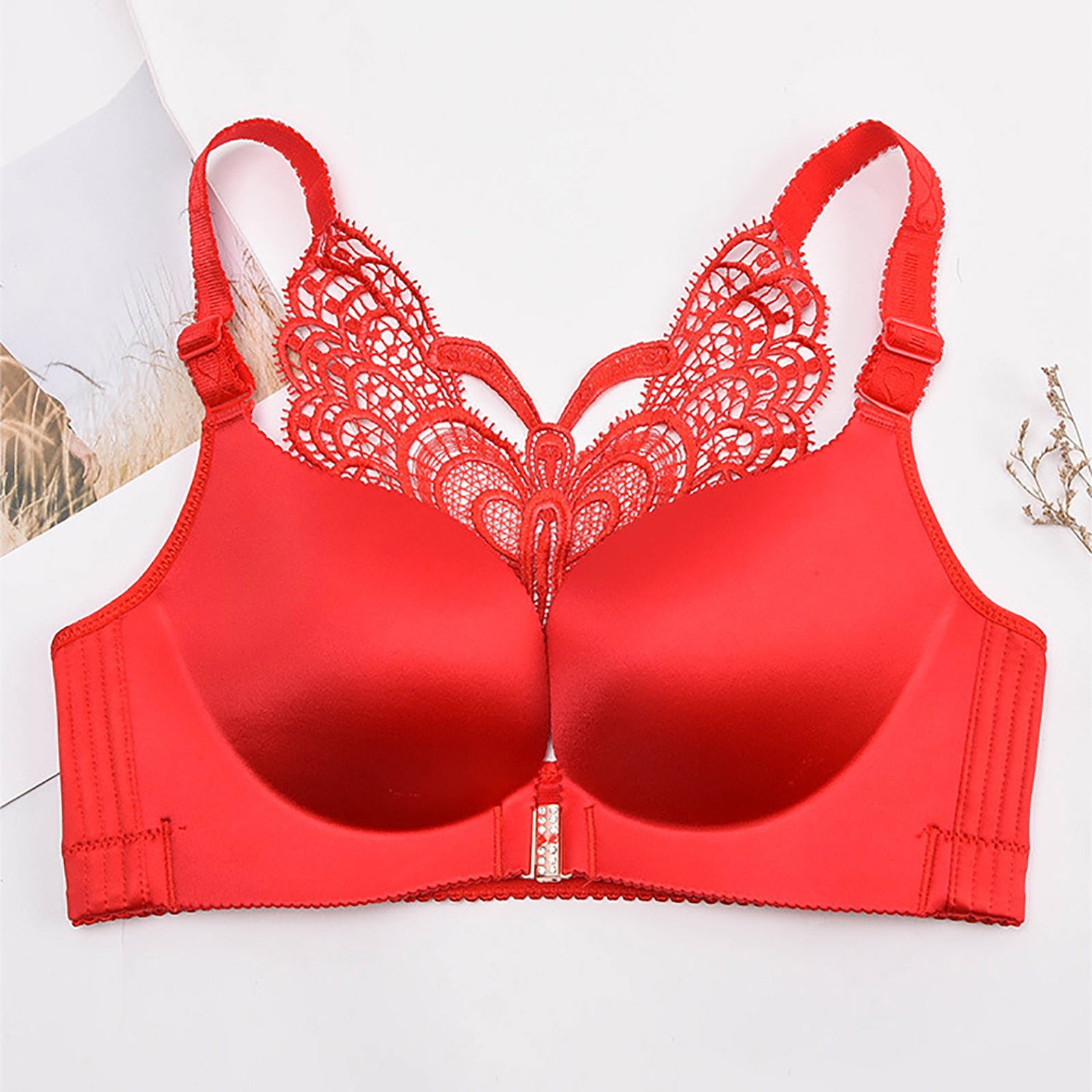 DORKASM Front Closure Bras Plus Size with Back Support Push Up Padded  Seamless Sports Bras for Women Plus Size Red Black 95 