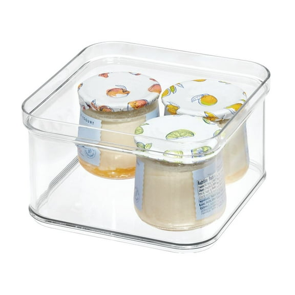 iDesign Crisp BPA-Free Plastic Stackable Refrigerator Square Storage Bin, Clear, 6.32" x 6.32" x 3.76"