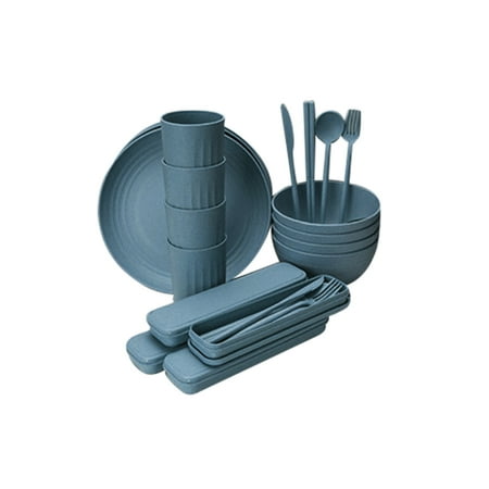 

Plates and Bowls Sets 32Pcs Wheat Straw Dinnerware Sets Kitchen Dinner Set Camping Reusable Plates and Bowls Sets-A
