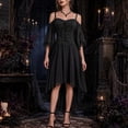 thumbnail image 5 of YuXingFu Gothic Dresses for Women Halloween Mesh Lace Patchwork Suspender Off Shoulder Court Style Dress Black M, 5 of 7
