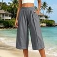 thumbnail image 5 of Ltctricy Capri Pants for Women Elastic Waisted Wide Leg Pants Loose Fit Casual Pants with Pockets Beach Vacation Clothes(Gray,X-Large), 5 of 7
