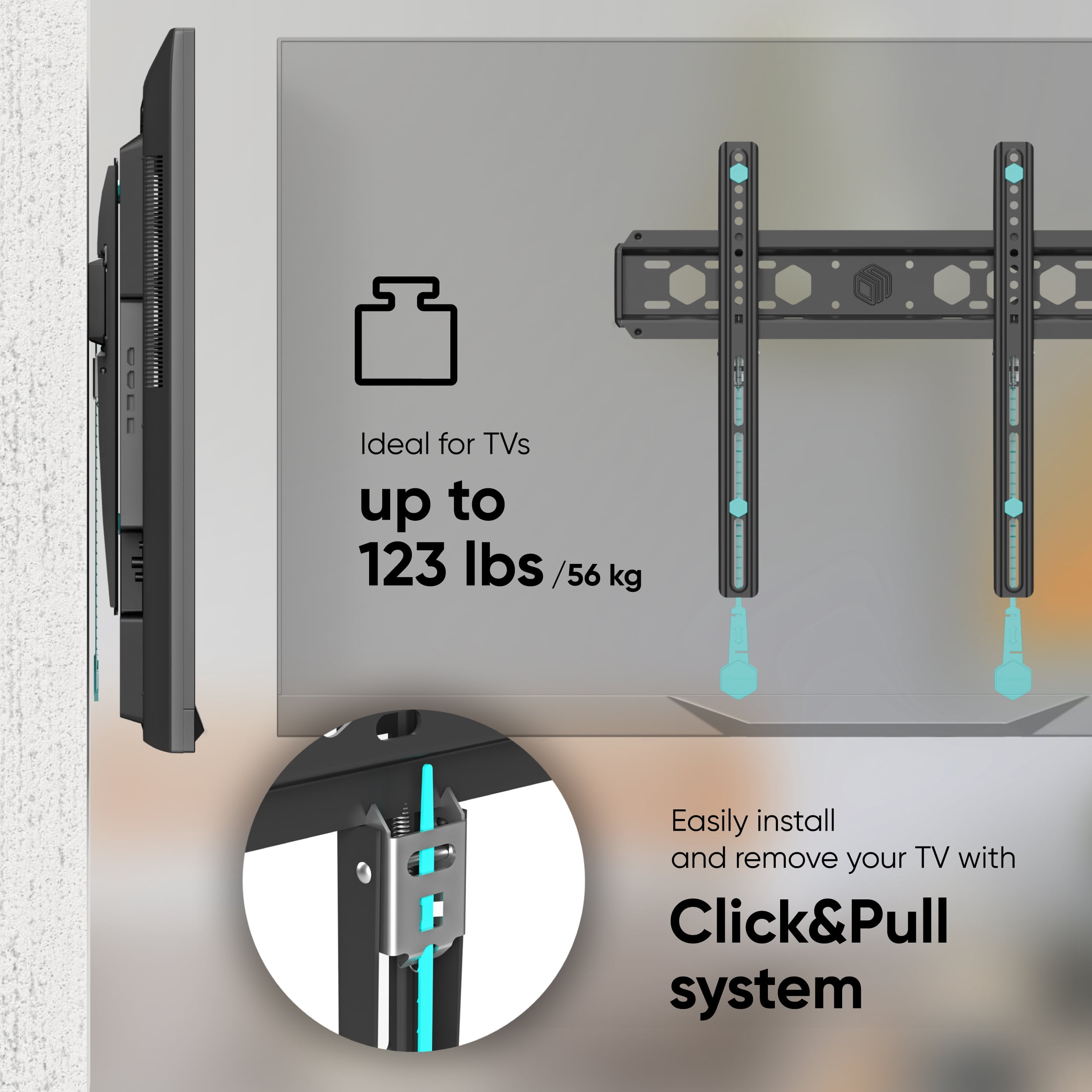 ONKRON Ultra Slim TV Wall Mount - Fixed TV Wall Mount for Most 35-65 inch Flat / Curved TVs up to 123 lbs, Low Profile TV Mount, Wall Mount TV Bracket, Max 400x400mm VESA Wall Mount, Black