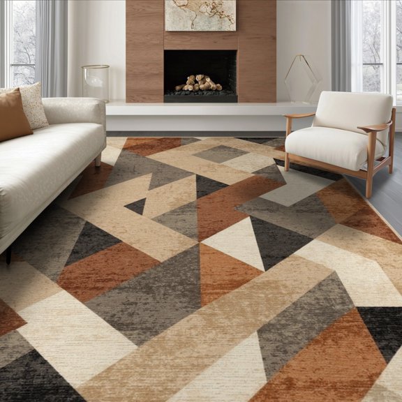 ODIKA 8'x10' Washable Area Rug Modern Angular Shapes Faded Urban Design Assorted Multi Tone Surface for King Size Bedroom Under Bed, Master Suite, Non-Shedding, Easy Care