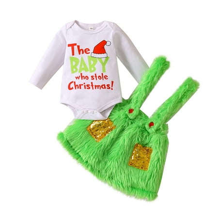 

Christmas Grinch Romper Baby girl Children s dress Baby Christmas dress Newborn dress Long two-piece romper
