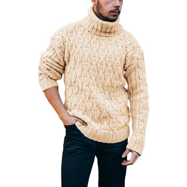 Sonducket Suéteres de lana gruesos cálidos y cómodos de invierno para hombres suéter acanalado de manga larga sólido Camisetas amarillo