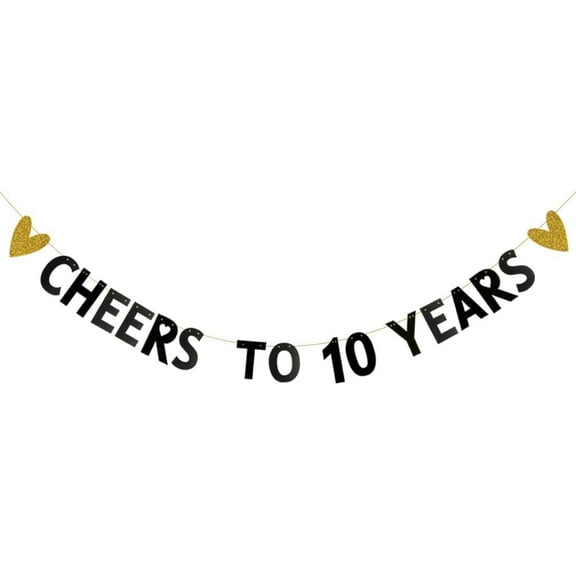 CHEERS TO 10 YEARS Banner for 10 Years Old 10TH Birthday Party Decorations Supplies 10th Wedding Anniversary Party Supplies Pre-Strung Letters Black