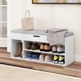 thumbnail image 4 of Gymax Banc à Chaussures pour Entrée de Maison avec Siège Rembourré et Rangement Caché Blanc, 4 of 10