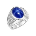 thumbnail image 3 of RYLOS Men's Rings 14K White Gold Nugget Ring with Cabochon Gemstone & Diamonds Blue Star Sapphie Rings For Men Size 10, 3 of 7