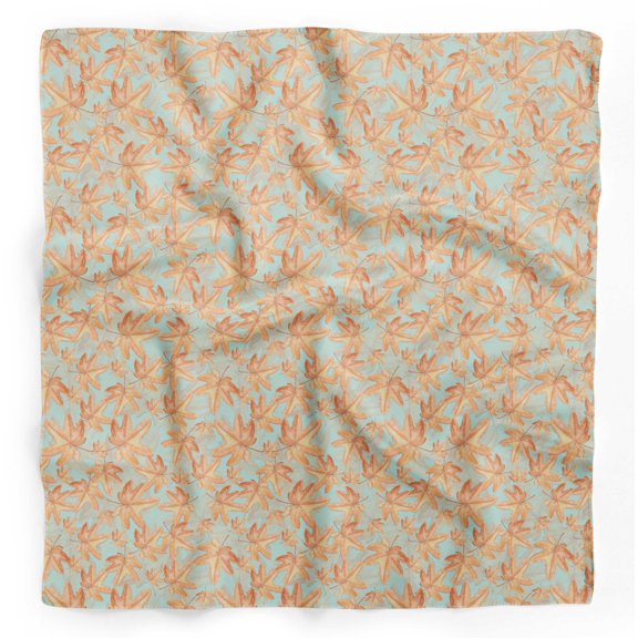 Bimba Green Autumn Leaves Printed Pure Silk Scarf Neck Wrap Summer Hair Bandanas For Women 40 x 80 Inches