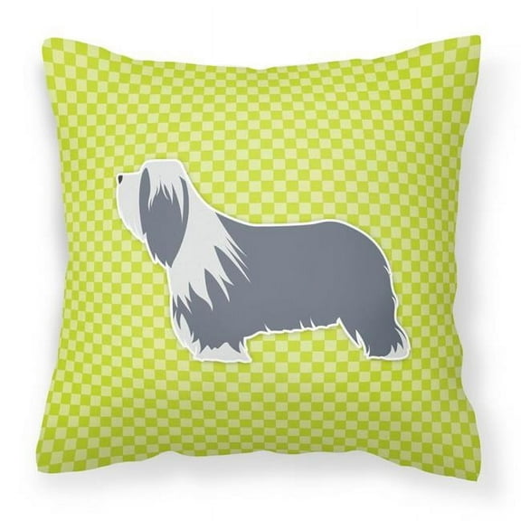 Carolines Treasures BB3817PW1414 Bearded Collie Checkerboard Green Fabric Decorative Pillow