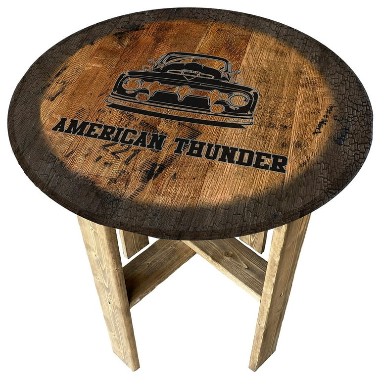 1950s American Pickup Truck Garage Gifts for Men Farmhouse Rustic Round  Whiskey Barrel End Table 