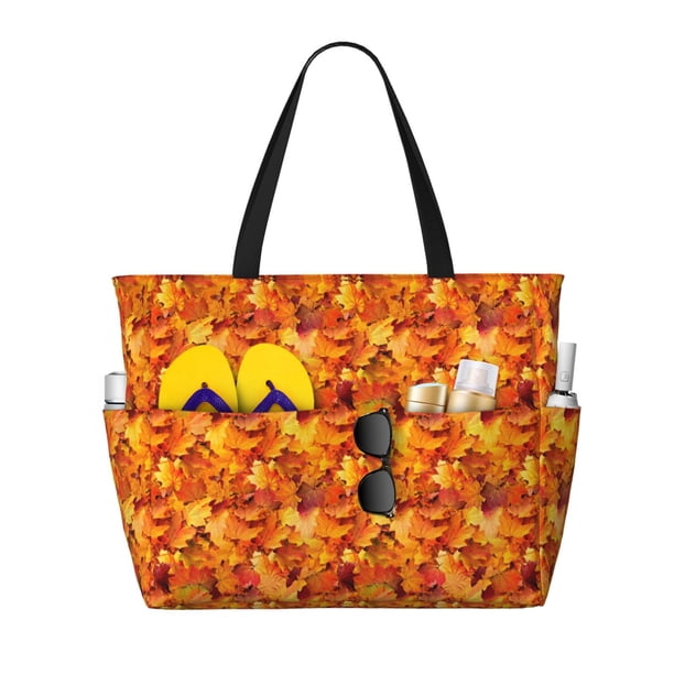 Easygdp Autumn Maple Leaf Pile Bolsa de Viaje de Playa de Gran Capacidad, Bolsa Tote Perfecta para la Playa, Escapadas de Fin de Semana y Viajes