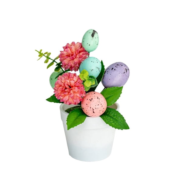 ZFSBZBS 1Pc Tabletop Aritificial Easter Eggs Plant Potted Flower Colorful Decorations for Table Centerpiece Holiday Party Arrangement,Red,16*10cm