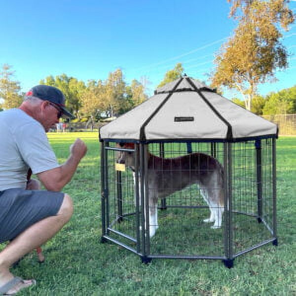 Pet Gazebo Indoor Outdoor Dog Kennel Play Pen with Waterproof Market-Top Cover, Beach Sand, 4-ft