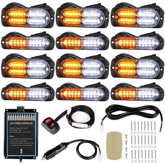 LINKITOM 12pcs Ultra Slim Sync Feature Surface Mount LED Emergency Beacon Hazard Warning Flashing Strobe Lights with Waterproof C