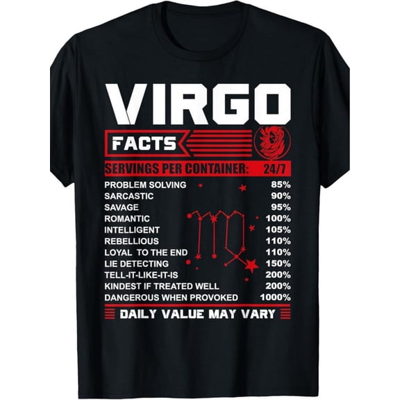Virgo Zodiac Sign T-Shirt- 100%, Short Sleeve, Crew Neck, Vintage Style, Featuring Fun Birthday Gift Fact Design, Suitable For All Seasons, Women'S Casual Wear