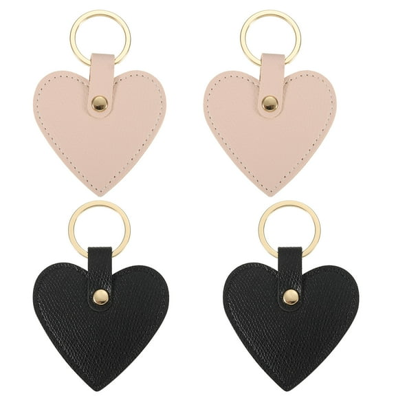 Uxcell Heart Leather Keychains Leather Key Fobs with Key Rings Keychain Holder for Wedding Gifts Black Pink 4 Pack