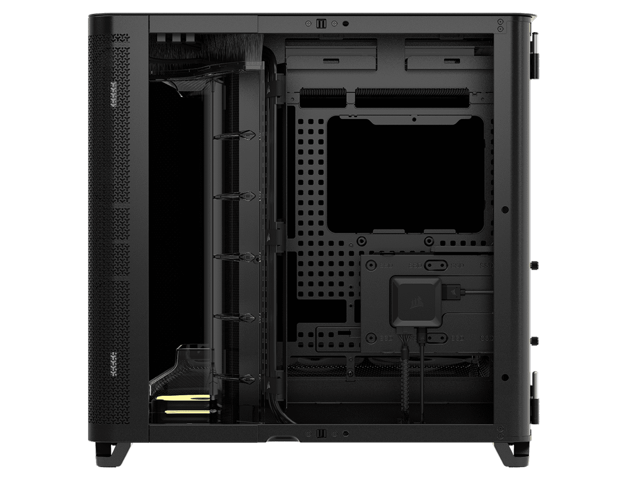 Corsair AIR 5400 LX-R RGB iCUE LINK Triple Chamber Mid-Tower PC Case-Black with 3x iCUE LINK LX-R RGB 120mm reverse-rotor fans and System Hub Pre-Installed, BTF Back Plug Motherboard Design