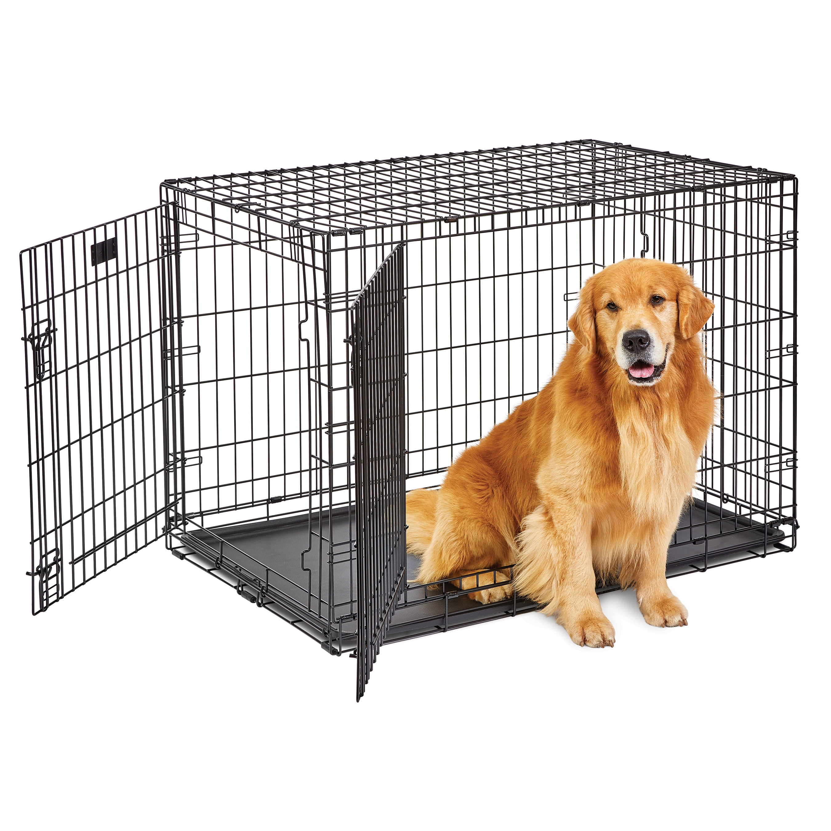 MidWest Homes for Pets 42-inch LifeStages Crate for Large Breeds, 71-90 lbs, Double Door Folding Dog Crate with Divider Panel, Leak-Proof Tray & Secure Latch, Easy to Assemble