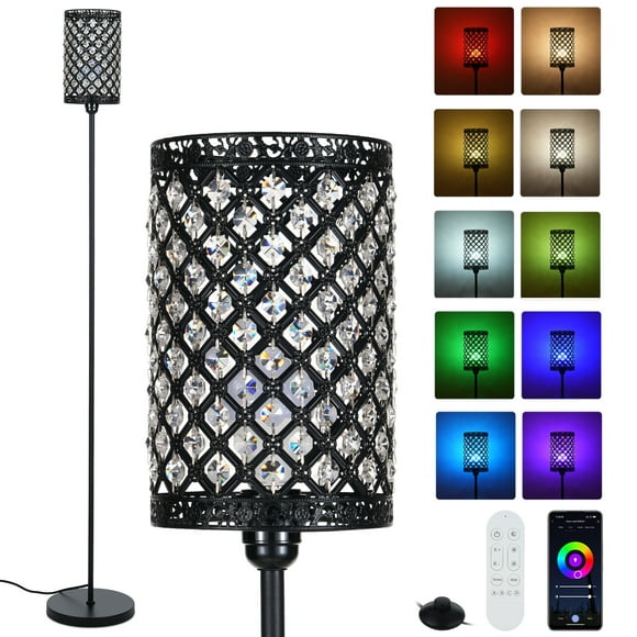 RGBCW Smart Floor Lamp Modern Crystal Floor Lamp Standing Tall Lamp with RGB Color Changing Light Bulb Music Sync APP Control Remote Control Foot Switch for Living Room Bedroom Study Office Sofa Side