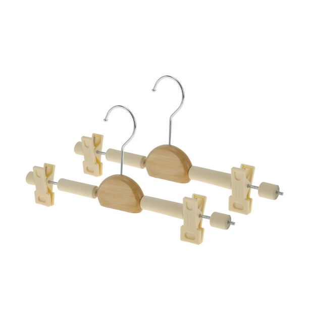 Percha para pantalones Unique Bargains de 2 piezas con clips y gancho de círculo de madera color beige
