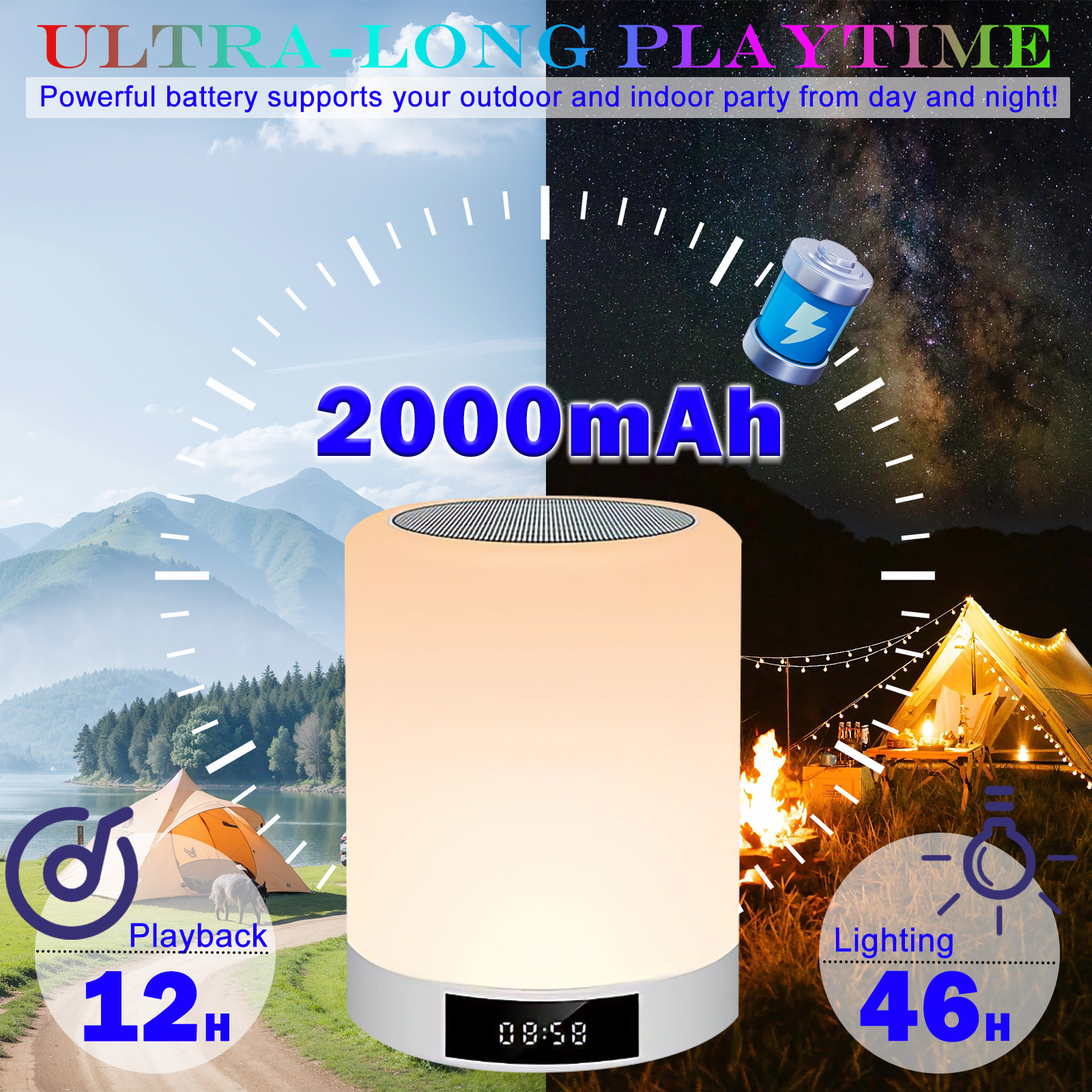 Oazouf M6 Portable Wireless Bluetooth Speaker with Night Light Long Battery Life for Outdoor Indoor