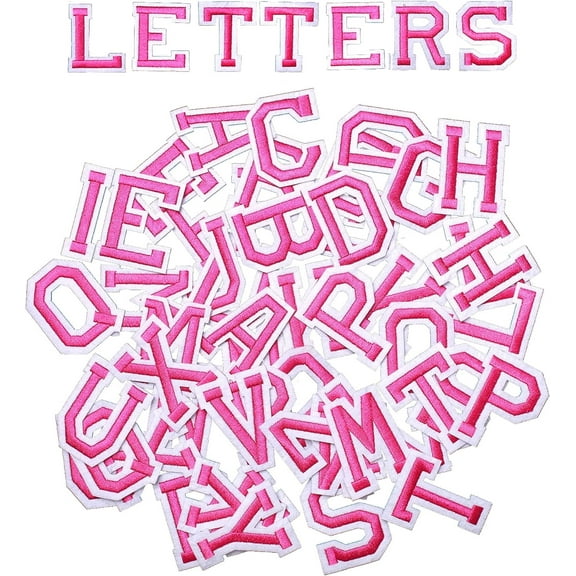 J.CARP 72Pcs 1.5 Inch Iron on Letter Patches, Numbers 0-9, Letters A-Z Embroidered Applique Patches for Clothes, Skirts, Hats, Socks and Other Apparel DIY Accessories - Pink